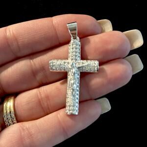 Certified Genuine Moissanite ICED CROSS Pendant Solid 925 Sterling Silver- NEW